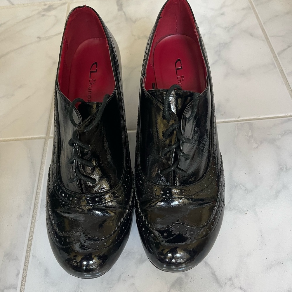 Black Chinese Laundry low-heel lace-up Patent Leather Women's Shoes